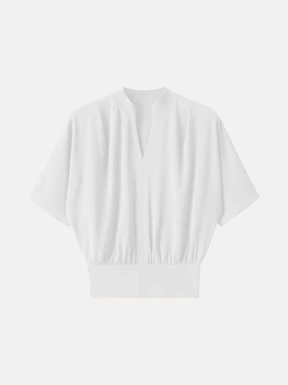 OGL White Stand Collar V-Neck Short Sleeve Top